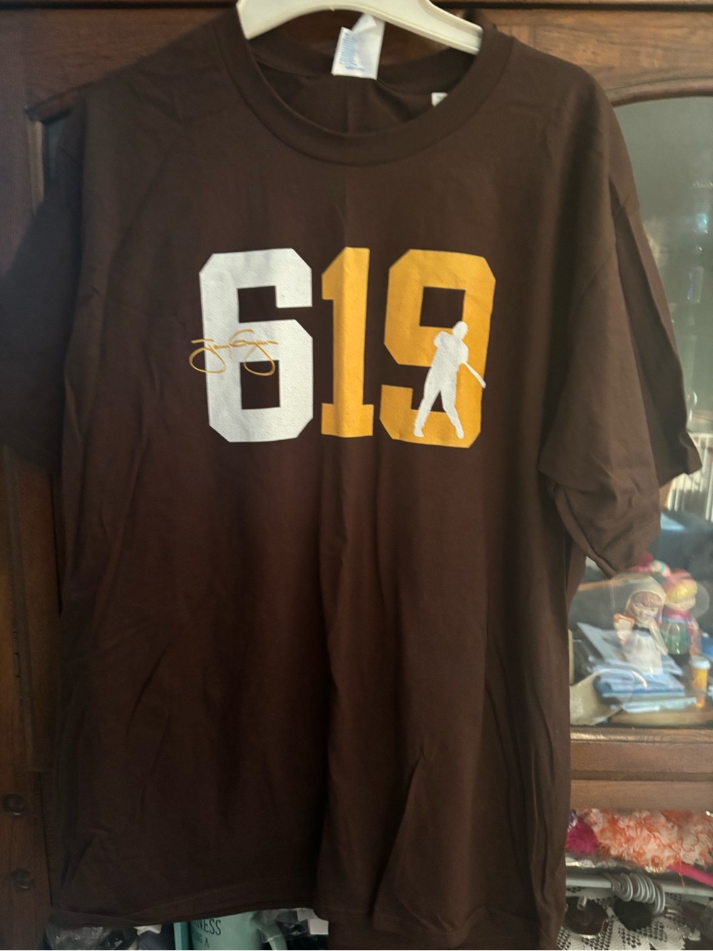 Brown Short Sleeve Graphic Tee with Yellow & White 619 Design